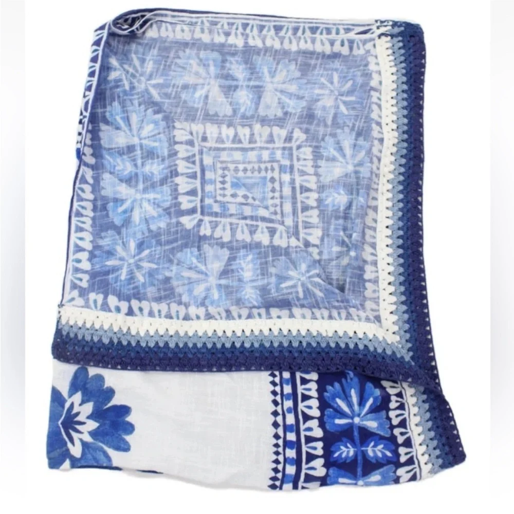 FARM RioFlora Tapestry Sarong and Wrap With Blue and White Boho Print - Picture 2 of 3